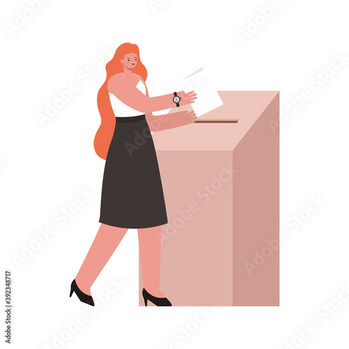 woman voting with long orange hair