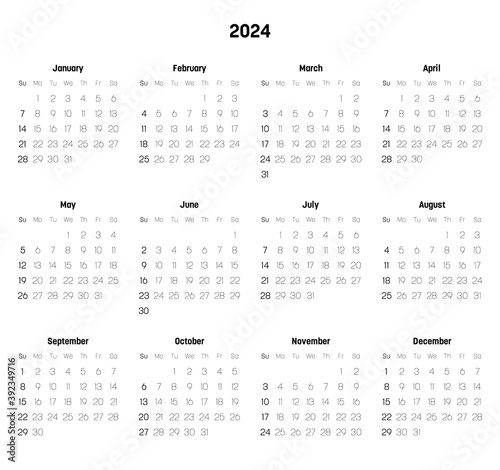 Monthly calendar of year 2024