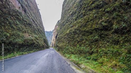 Serra do Corvo Branco - Urubici. Road between the rock wall in the Serra de Santa Catarina