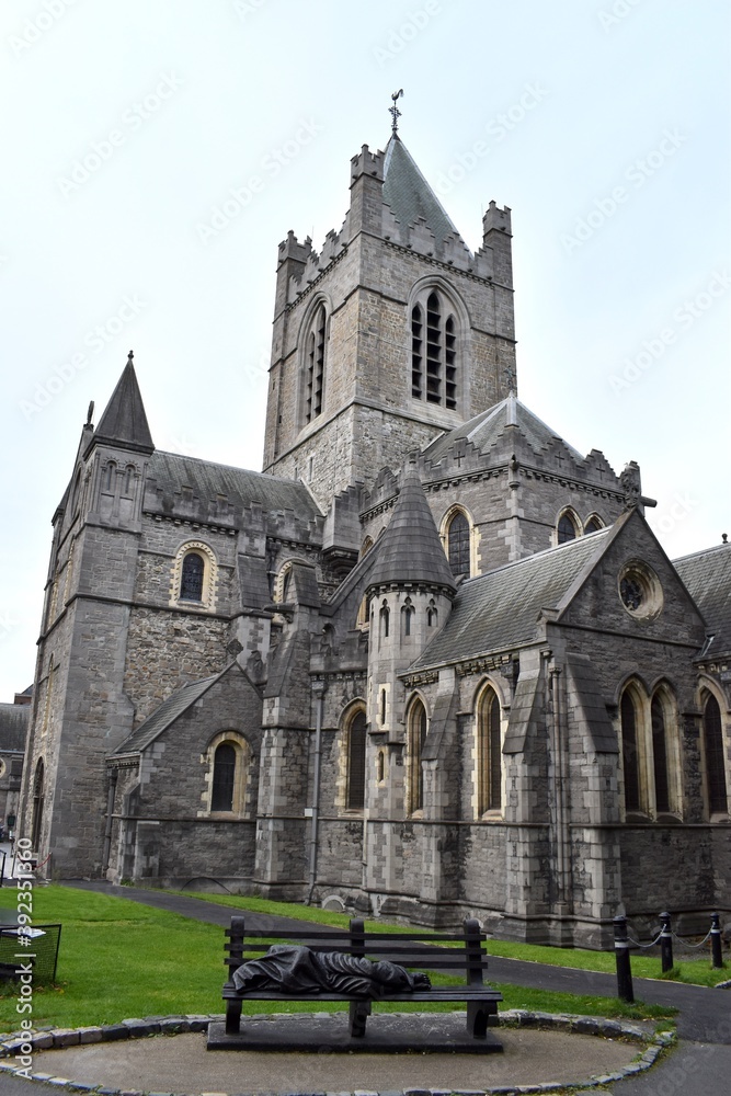 Christ Church in Dublin and a statue in its garden