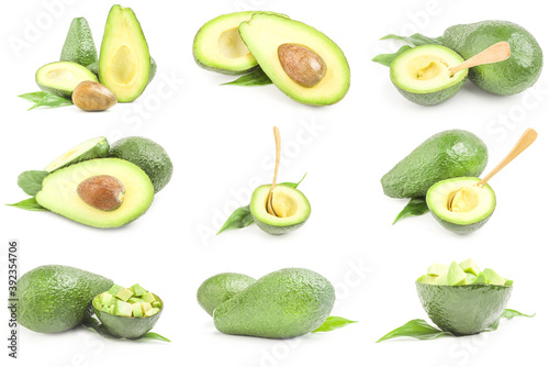 Set of green avocados isolated on a white cutout