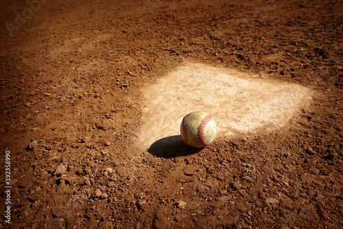 Принти на полотні Baseball on home plate of dirt baseball field