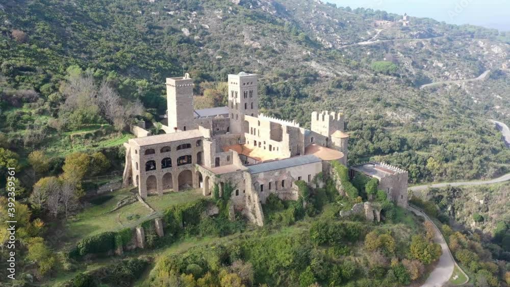 The Romanesque abbey of Sant Pere de Rodes in Cap de Creus Natural park. It is a former Benedictine monastery in the comarca of Alt Emporda, in the North East of Catalonia, Spain. The Romanesque abbey of Sant Pere de Rodes in Cap de Creus Natural park. It is a former Benedictine monastery in the comarca of Alt Emporda, in the North East of Catalonia, Spain.