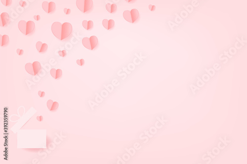 Paper Hearts Float and Red Yarn tied together Soulmate Poster out of the gift box with copy space on pink background. Vector Illustration, Valentine's Day Poster © bellie