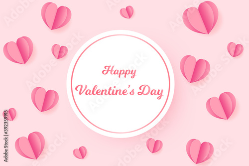 Paper Hearts Float Banner , Valentines day Poster with copy space on white background. Vector Illustration, Valentine's Day