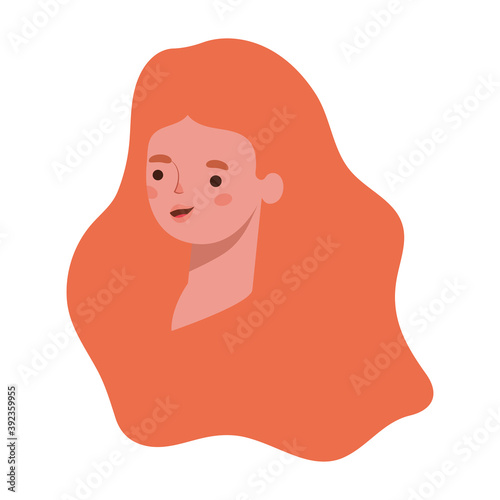 woman face with long orange hair on a white background