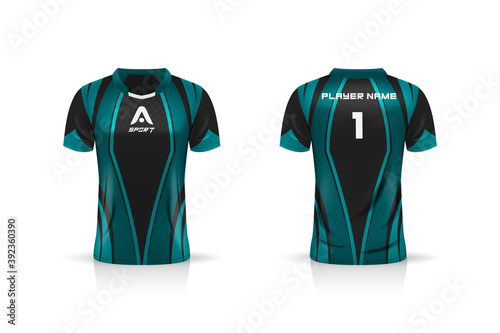 Specification Soccer Sport , Esport Gaming T Shirt Jersey template. mock up uniform . Vector Illustration design