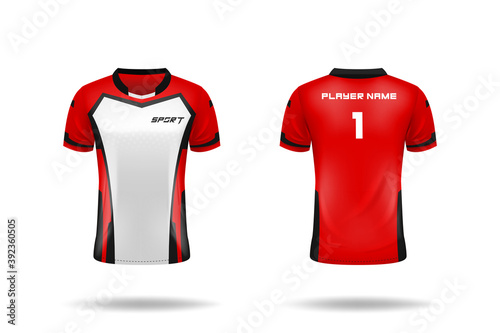 Specification Soccer Sport , Esport Gaming T Shirt Jersey template. mock up uniform . Vector Illustration design