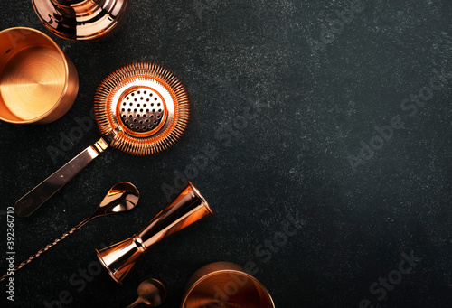 Photos Copper bar tools and bartender accessories for making cocktail