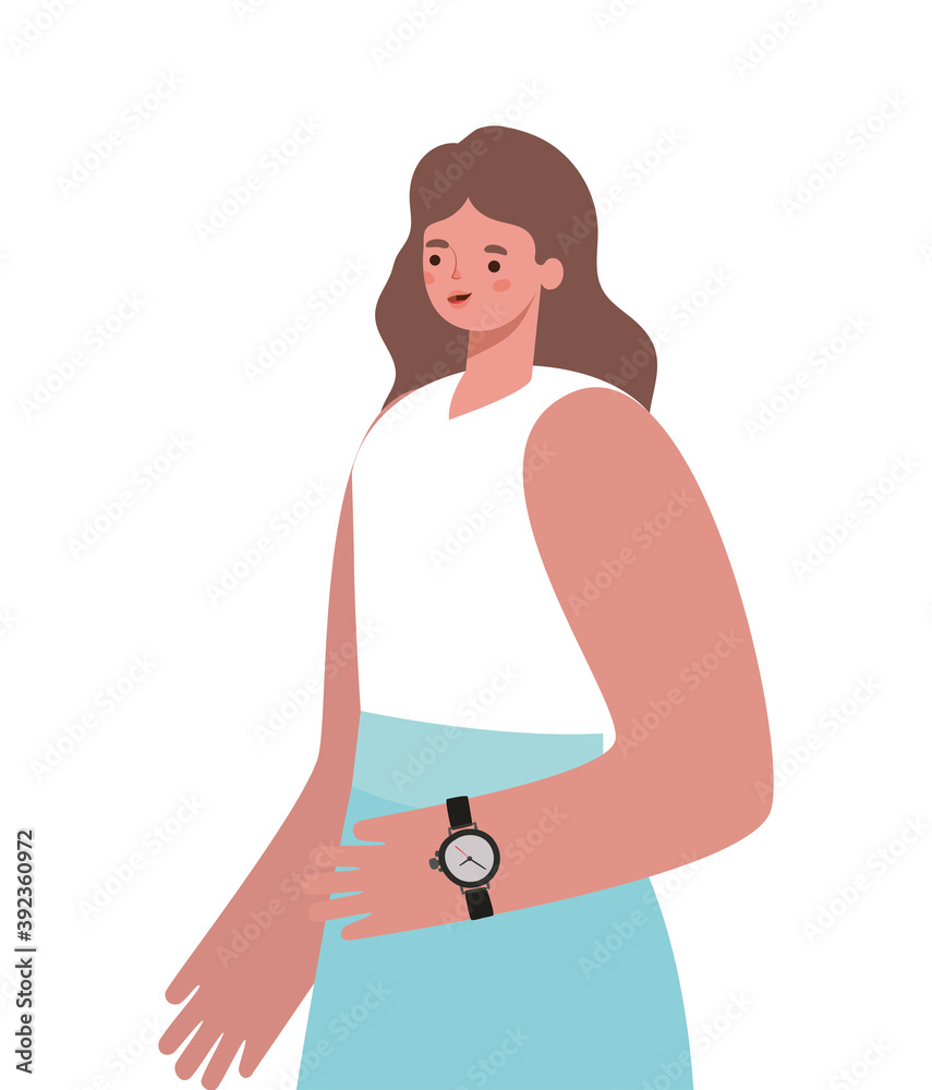 woman with brown hair and blue skirt woman with brown hair and blue skirt