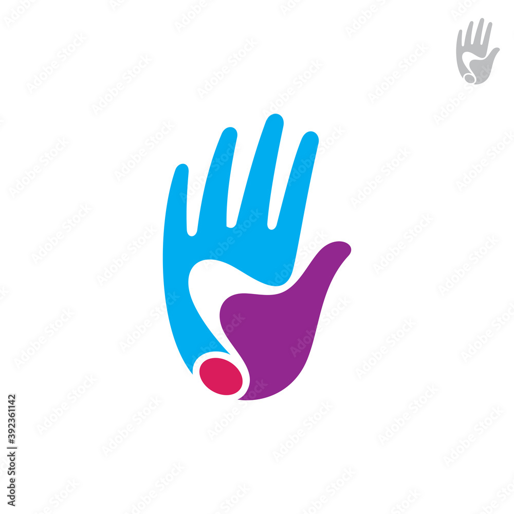 Hi music logo design concept. Hand with music note simple flat logo template Hi music logo design concept. Hand with music note simple flat logo template