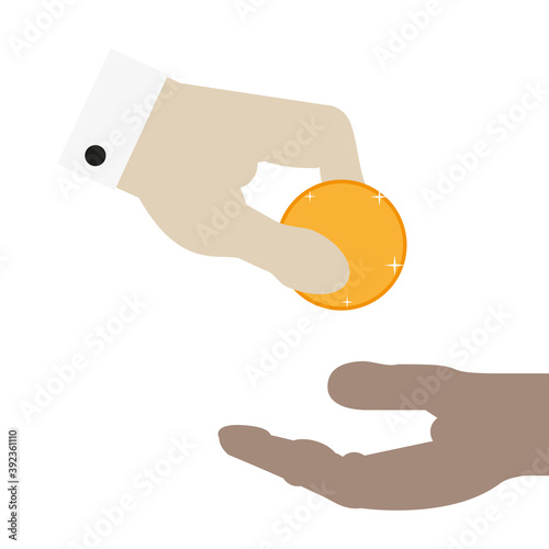 Alms, salary, rich and poor. Flat style vector illustration isolated on white.