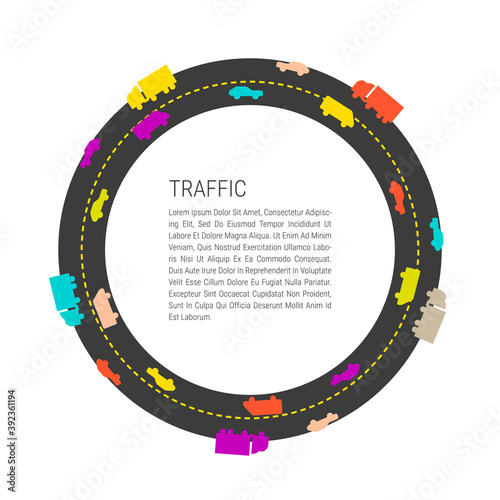 Traffic on the ring road. Sample text. Flat style vector illustration isolated on white.