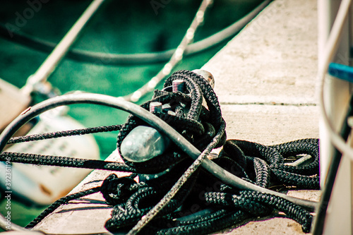 Closeup of a boat moored in the harbor