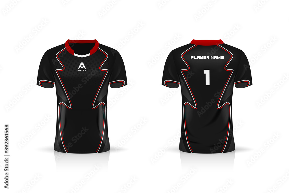 Fototapeta premium Specification Soccer Sport mockup , Esports Gaming T Shirt Jersey template. mock up uniform . Vector Illustration design