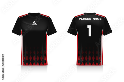 Specification Soccer Sport mockup , Esports Gaming T Shirt Jersey template. mock up uniform . Vector Illustration design