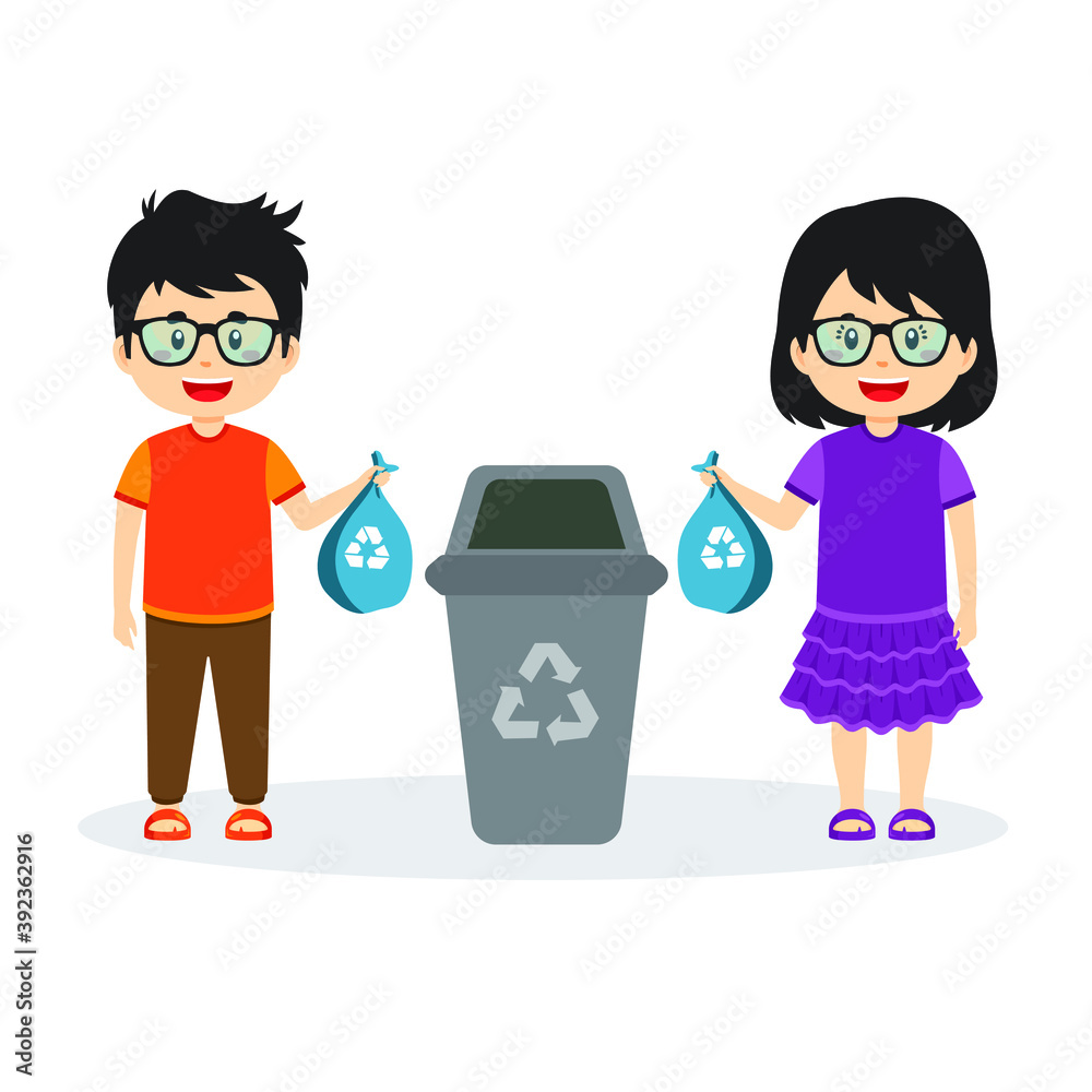 Stock Vector Characters Throwing Trash