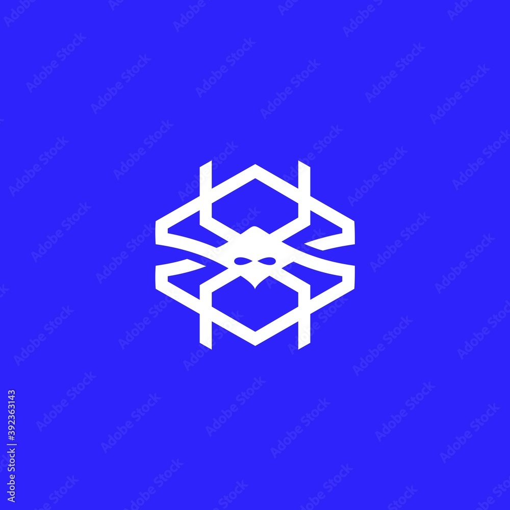 letter S with spider logo vector idea. for cyber security and technology . blue background. vector based icon template.