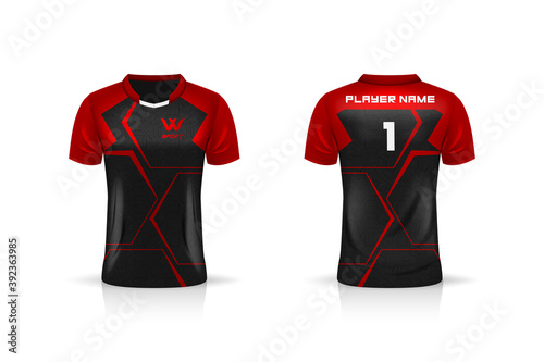 Specification Soccer Sport , Esport Gaming T Shirt Jersey template. mock up uniform . Vector Illustration design