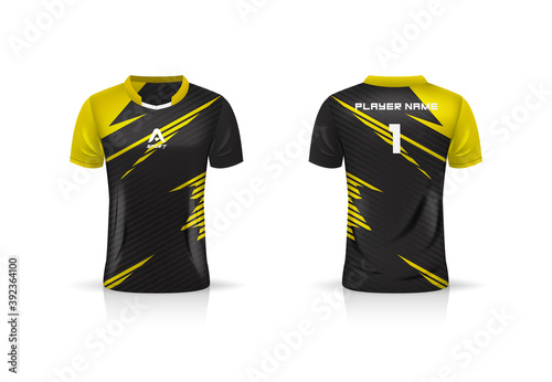 Specification Soccer Sport , Esport Gaming T Shirt Jersey template. mock up uniform . Vector Illustration design