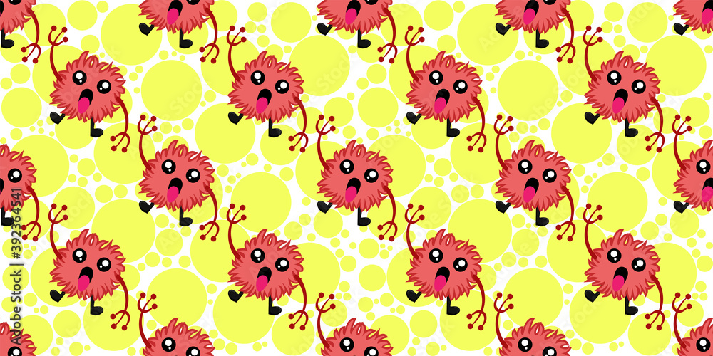 Seamless pattern of Cute cartoon germ in flat style design isolated on circle fill background. Bacteriology concept design. Cartoon microbes. Vector illustration eps10. Seamless pattern of Cute cartoon germ in flat style design isolated on circle fill background. Bacteriology concept design. Cartoon microbes. Vector illustration eps10.