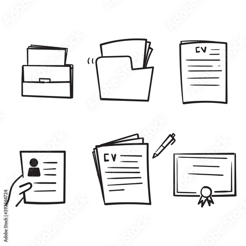 hand drawn Simple Set of CV and Resume and Self Presentation Related in doodle style vector isolated