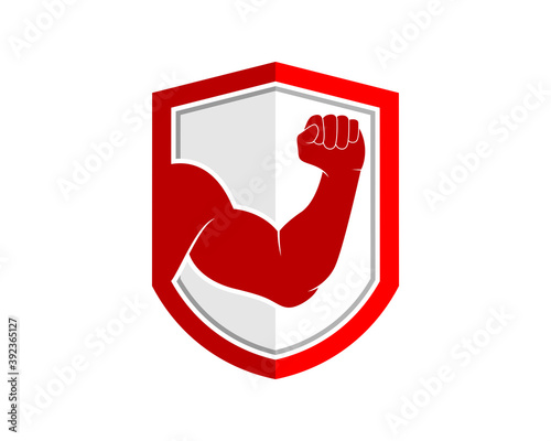 Strong arm in the red shield protection