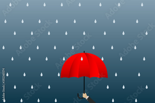 Young businessman Umbrella Show leadership and success , rain season , rain drop vector illustration , idea concept