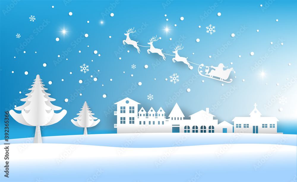 Happy new year with winter landscape, christmas vector design.