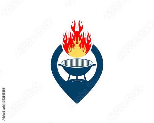 Pin location with barbeque pan and fire