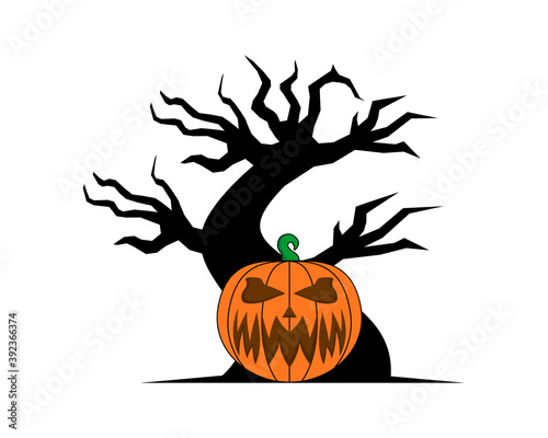 Halloween pumpkins with halloween tree behind