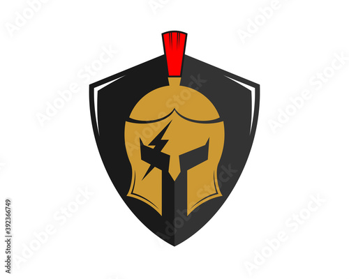 Spartan helmet inside the shield protection