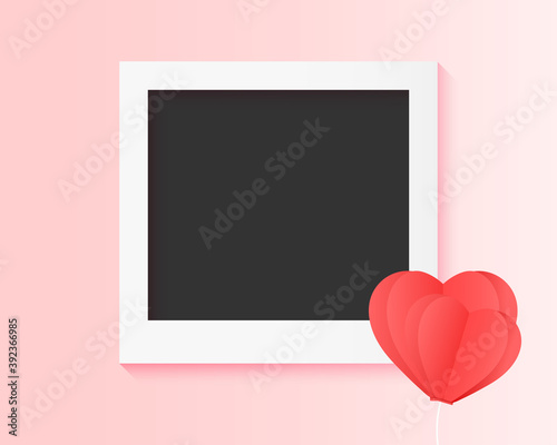picture of the couple memory, photo frame with balloon heart valentine day , card invitation wedding lover younger style , vector illustration paper note