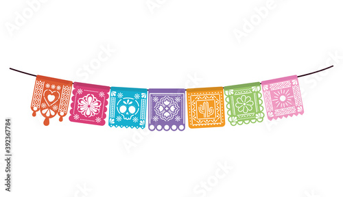icons set of mexican garland over white background