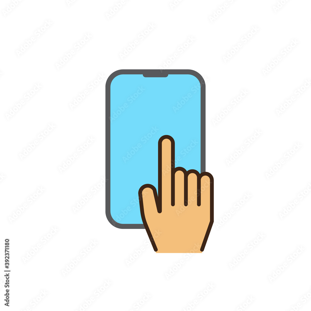 Hand pressing icon of smartphone button. vector Hand pressing icon of smartphone button. vector