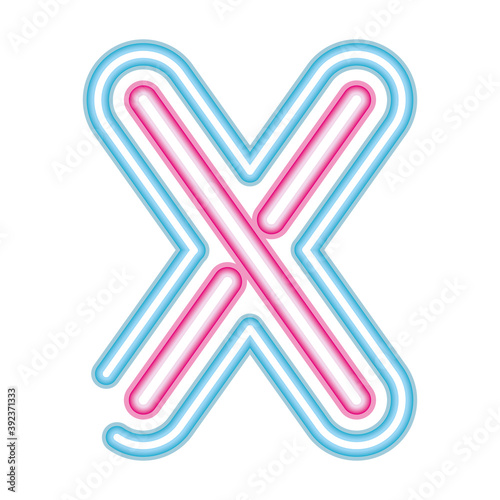 letter X neon font pink and blue on white background