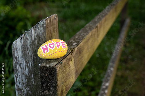 Yellow Hope stone at Resthaven Island in Sidney, Vancouver Island, BC Canada photo