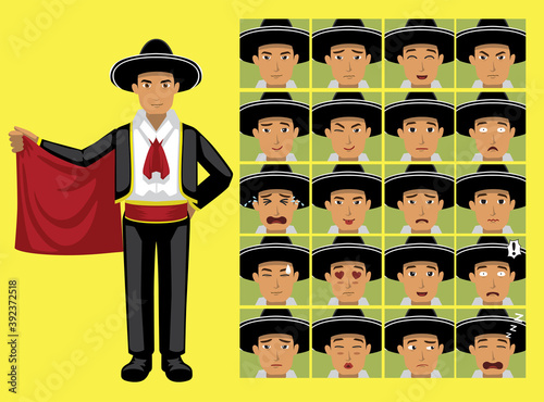 Manga Style Spanish Man Cartoon Character Emotions