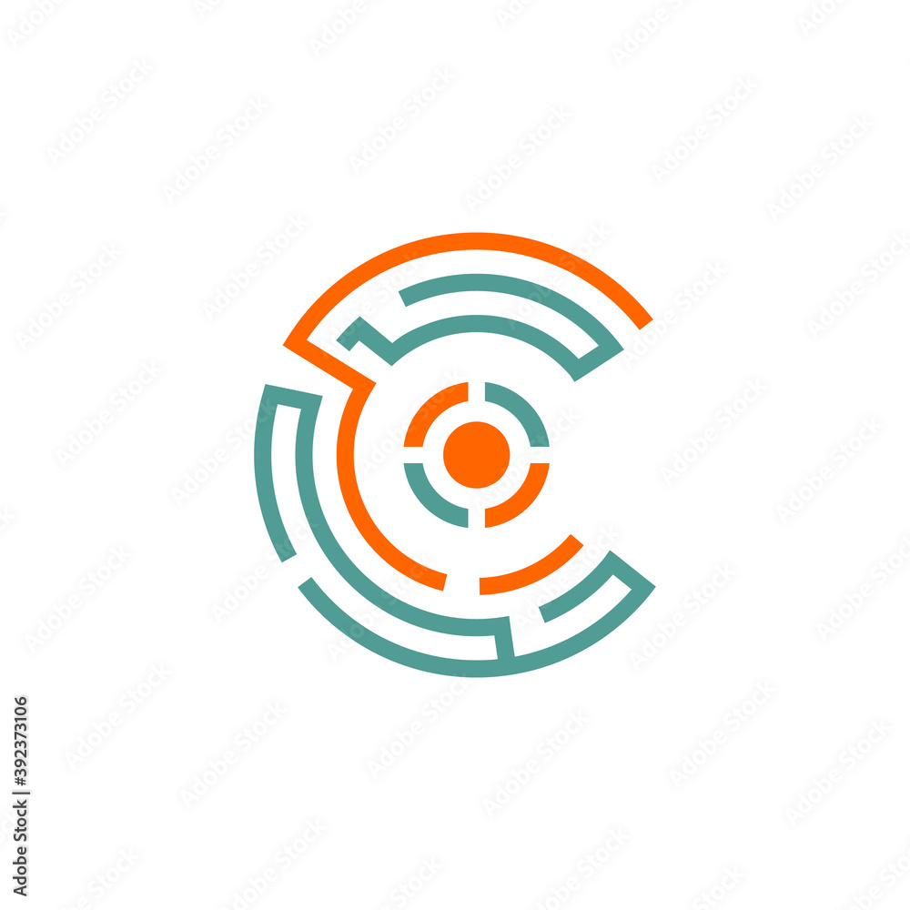 abstract modern tech upper case c letter maze vector icon abstract modern tech upper case c letter maze vector icon