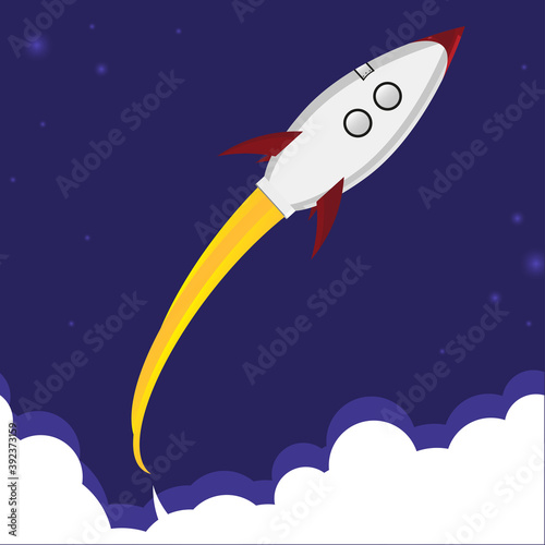Vector image of a small passenger rocket launch to space. Symbol of science, exploration and purposefulness