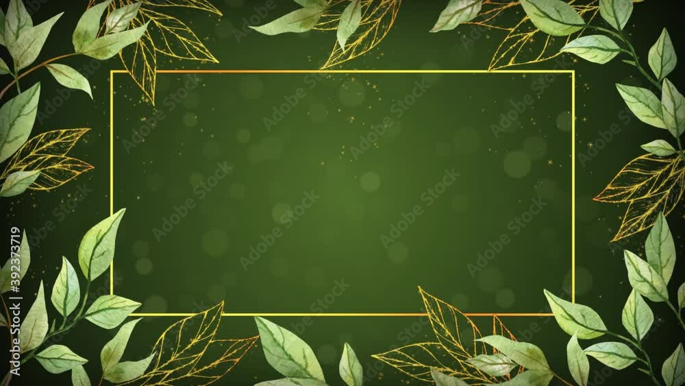 green and golden leaves background with frame animation footage ...