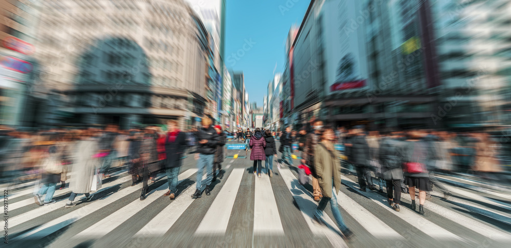 Ταπετσαρία Blurred Crowd of Undefined Japanese and Foreign tourists are Walking across the