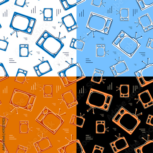 set of seamless patterns with old TV icon with antenna. World Television Day 21 November. Vector
