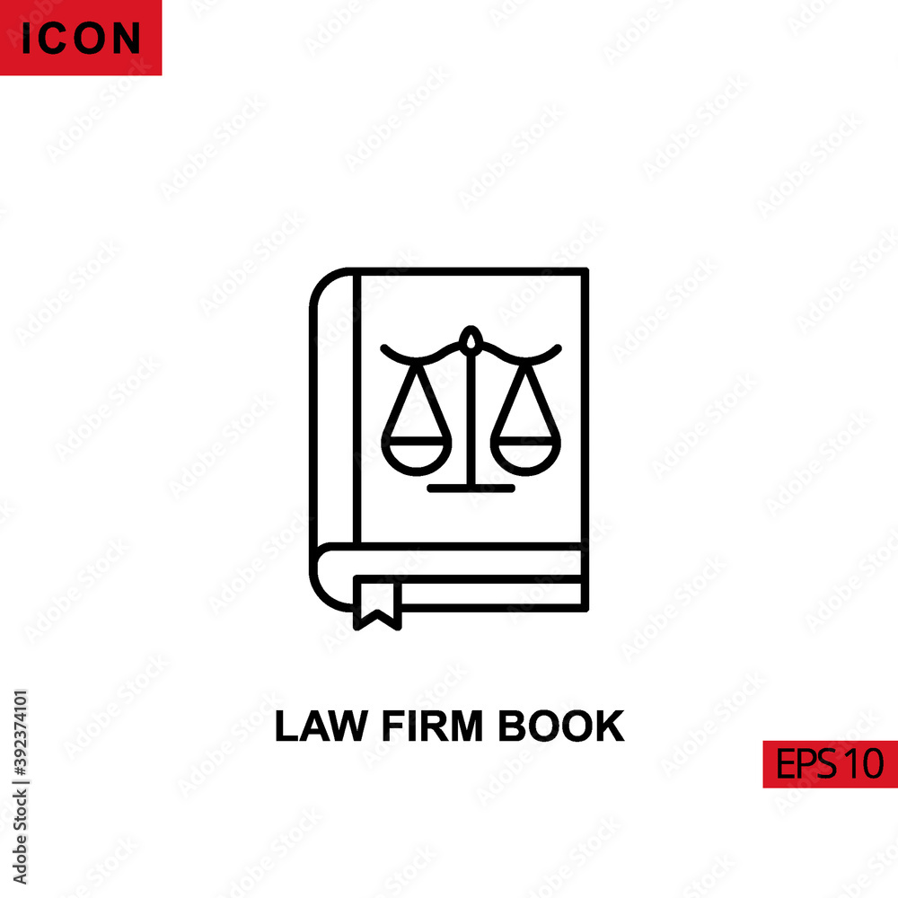 Icon law firm book with scales. Outline, line, lineal or linear vector icon symbol sign collection Icon law firm book with scales. Outline, line, lineal or linear vector icon symbol sign collection