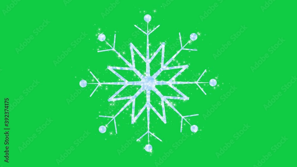 green screen shining snowflake with little glittering stars and spheres animation footage.ready snowflake for design, element for new year and christmas designs 