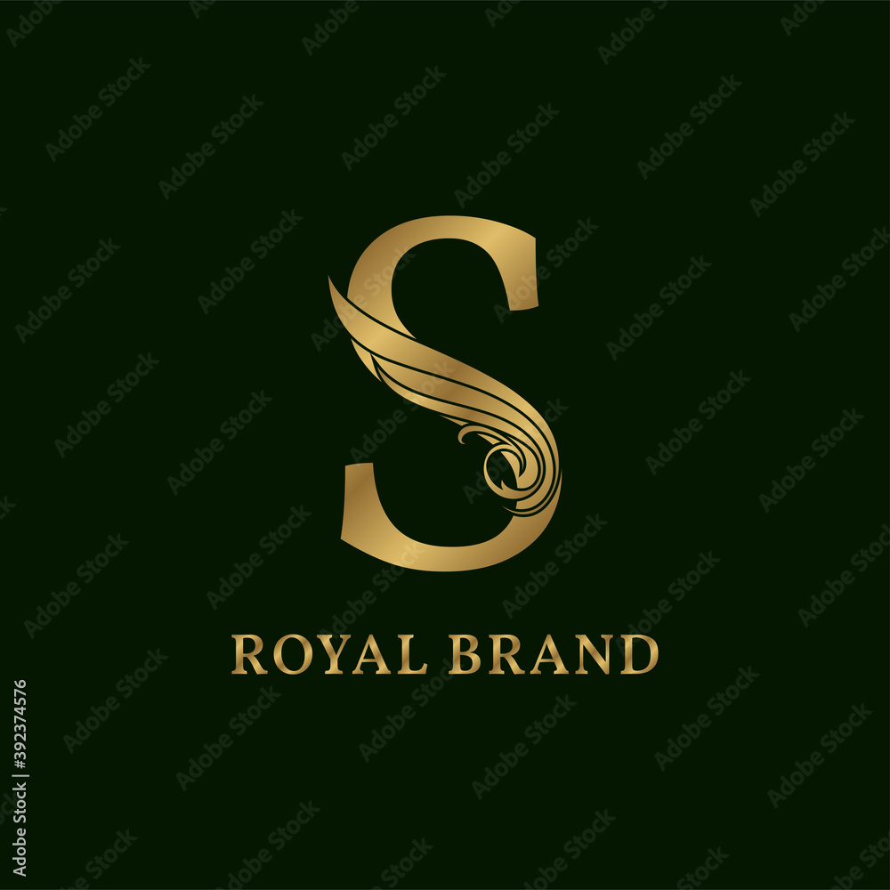 Fototapeta premium decorative letter S swirl luxurious alphabet for bridal, wedding, beauty care logo, personal branding image, make up artist,eye lash, nail art or any other royal brand and company