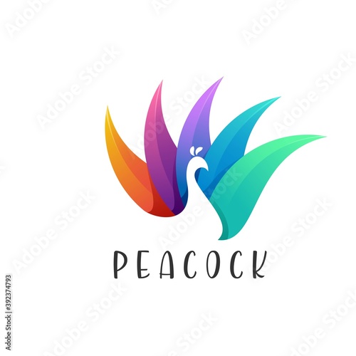 Fototapeta Naklejka Na Ścianę i Meble -  Logo illustration Peacock Colorful Gradient design vector