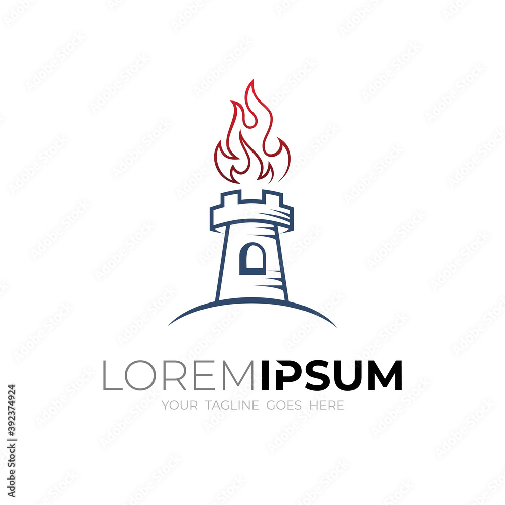 Castle logo with fire , Castle fire logo design vector Castle logo with fire , Castle fire logo design vector