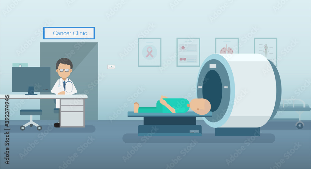 Cancer clinic with doctor and patient Cancer clinic with doctor and patient