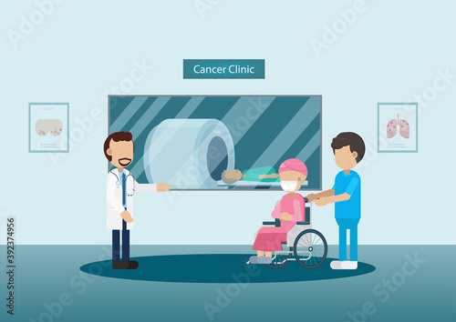 Cancer clinic with doctor and patient